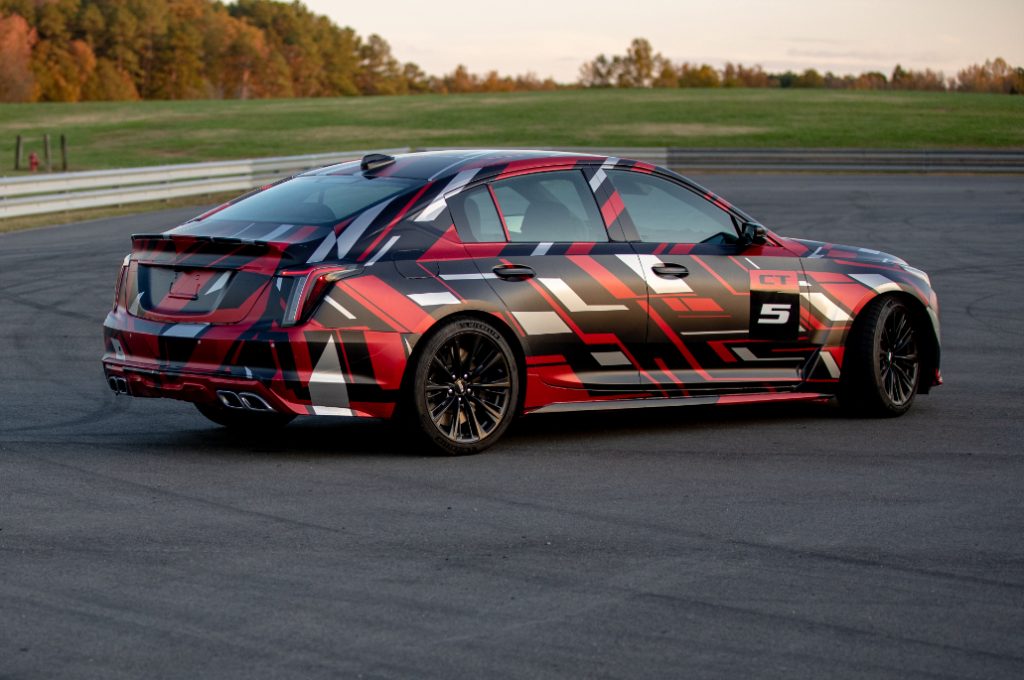 2020 Cadillac CT5-V Blackwing rear three quarter camo