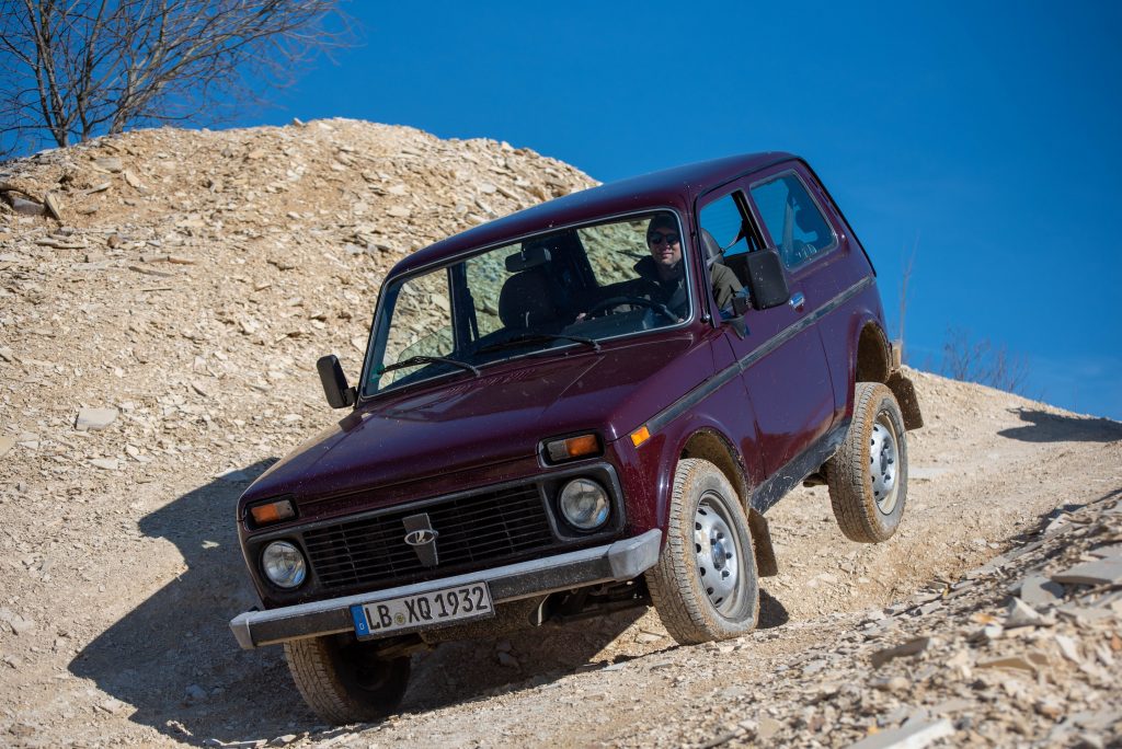 front three quarter lada niva quarry off road