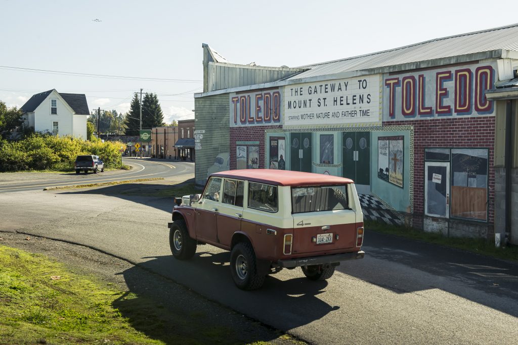 FJ55 Land Cruiser Rear Three-Quarter By Saint Helens Gateway Sign