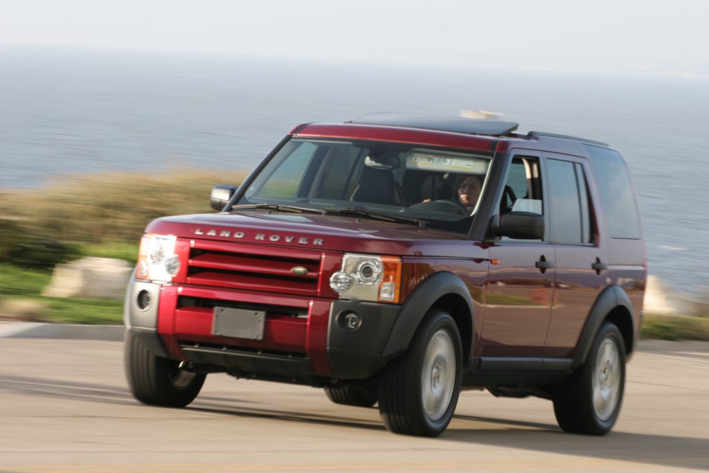Red Land Rover LR3 Front Three-Quarter Action