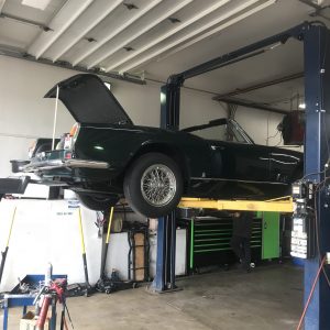 maserati vignale spyder raised up on lift