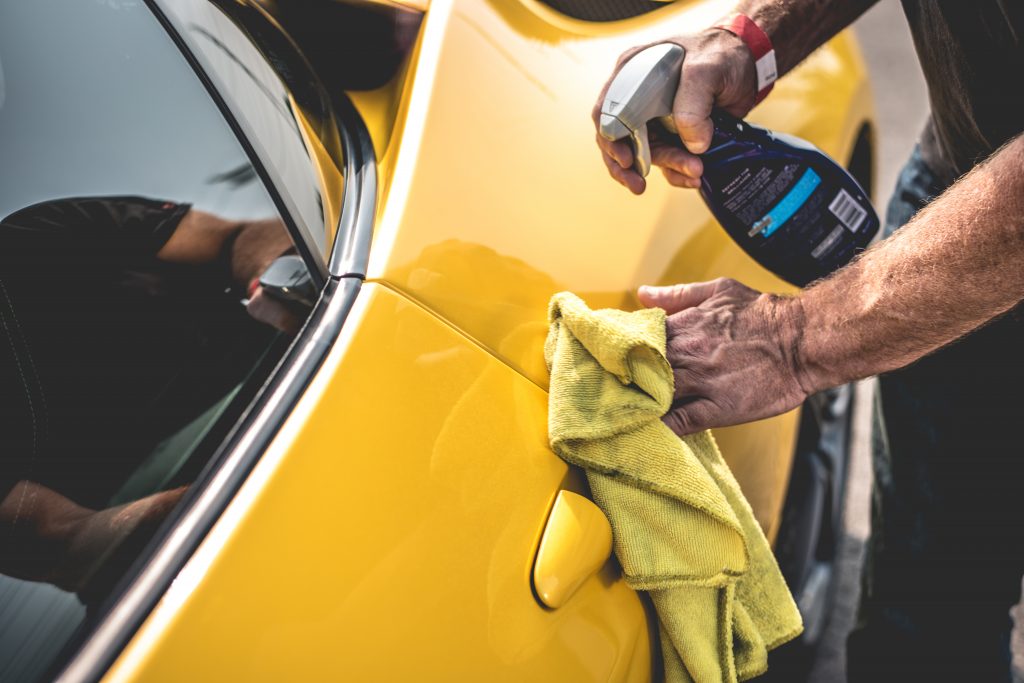 Detail Wiping Yellow Ferrari Door