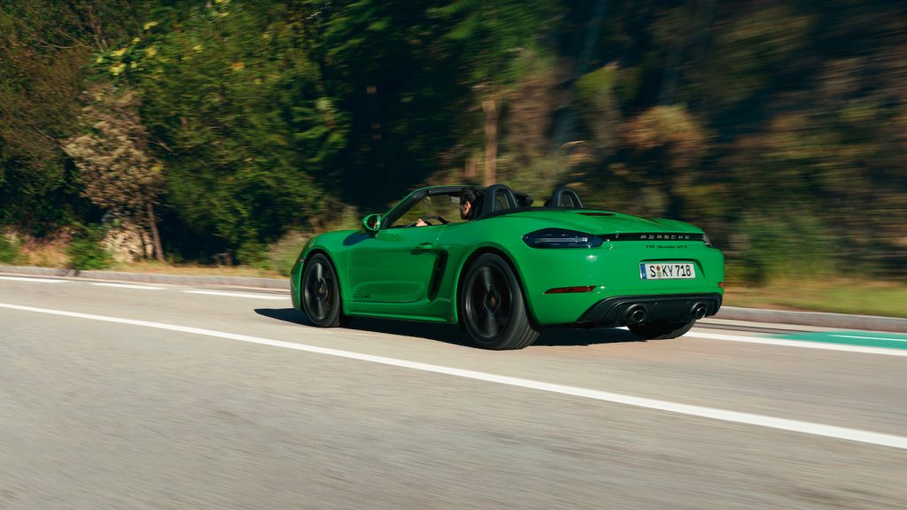 Porsche 718 Boxster GTS 4.0 green on road