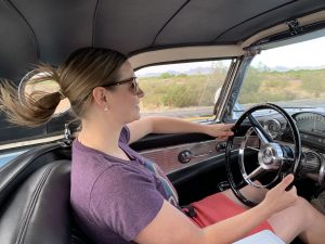 1956 Ford Thunderbird Owner Behind Wheel Driving Action