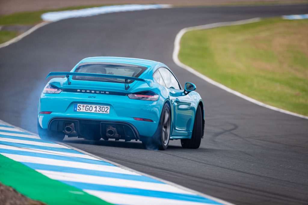 Porsche 78 Cayman GT4 Blue track slide