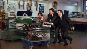 Hans Joachim, Helmut Flegl, Hans Mezger with Porsche 2708 Indy Car V8 engine 1990