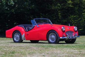 Red Triumph TR3A Front Three-Quarter