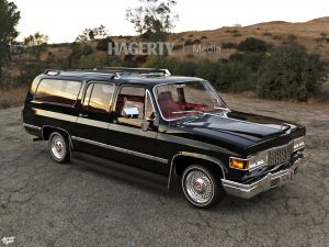 black Cadillac Escalade 1977 VI front three-quarter