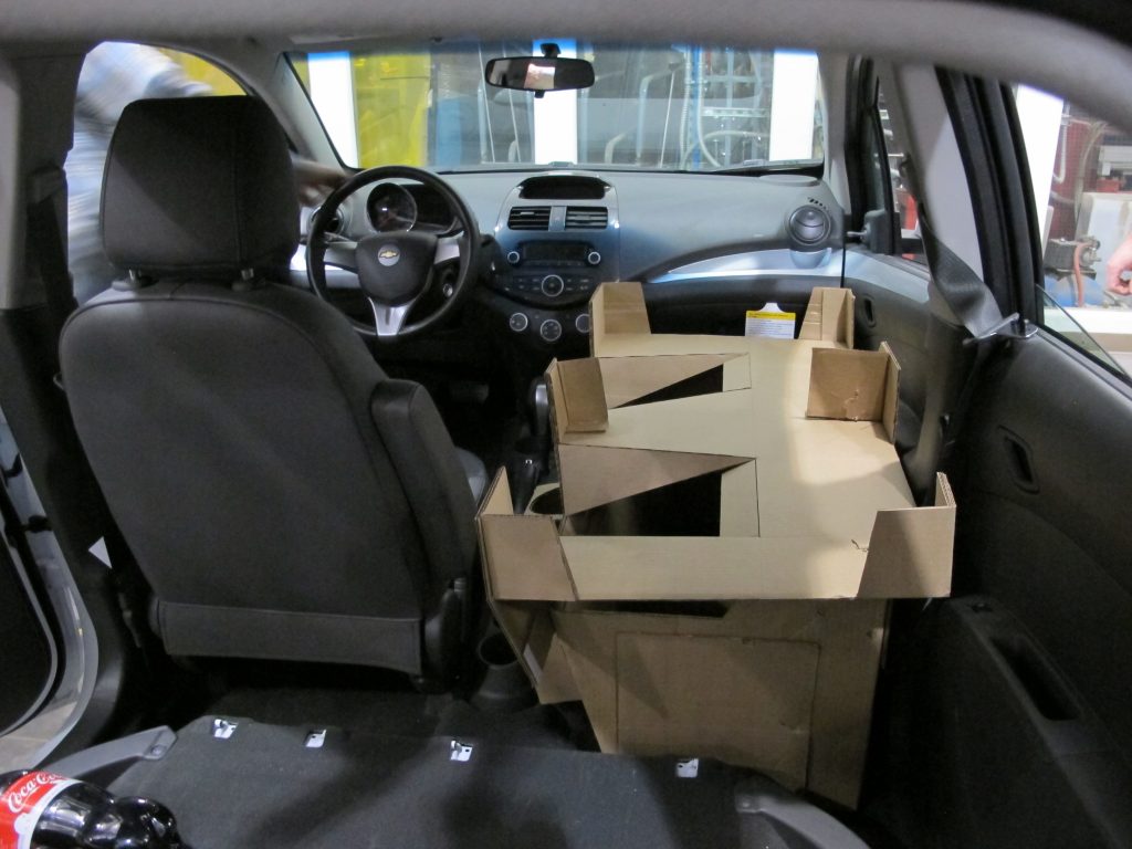 Domino's DXP cardboard interior mock-up from trunk
