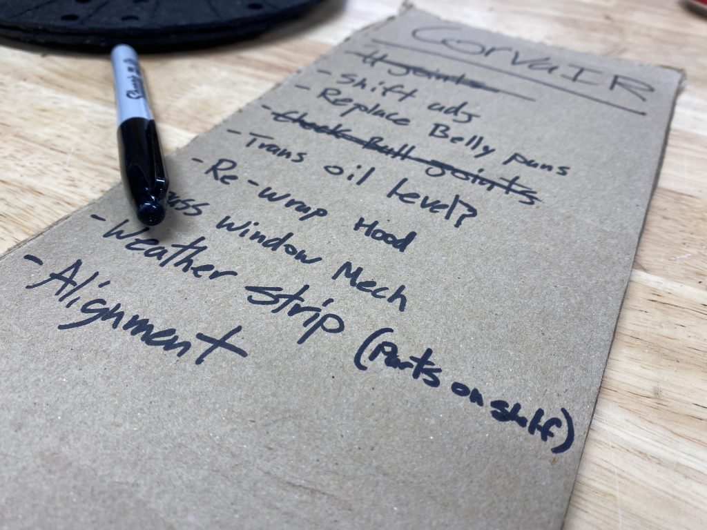 Corvair to-do list