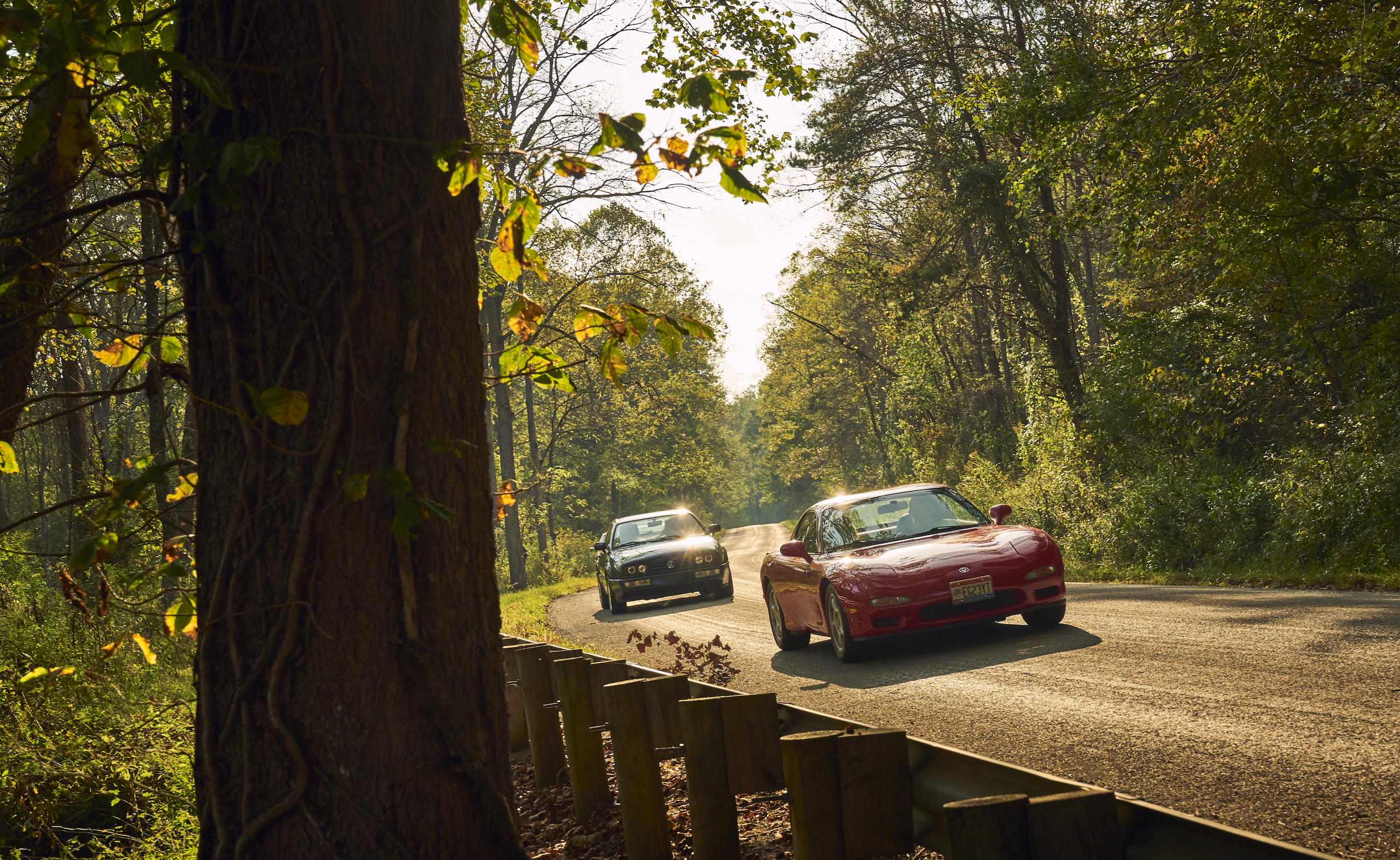 Mazda RX-7 with Volkswagen Corrado dynamic road action fronts