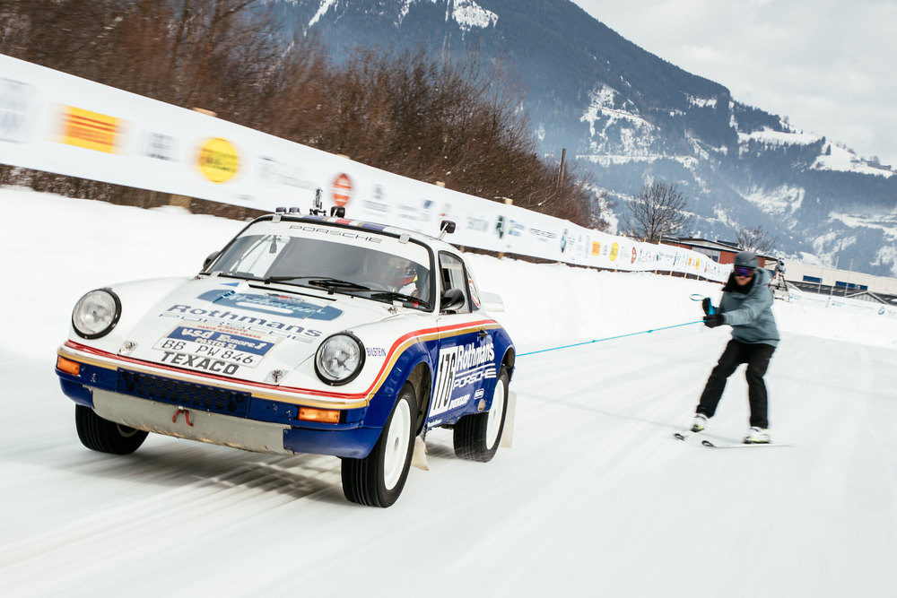 porsche tow pulls snow skier behind