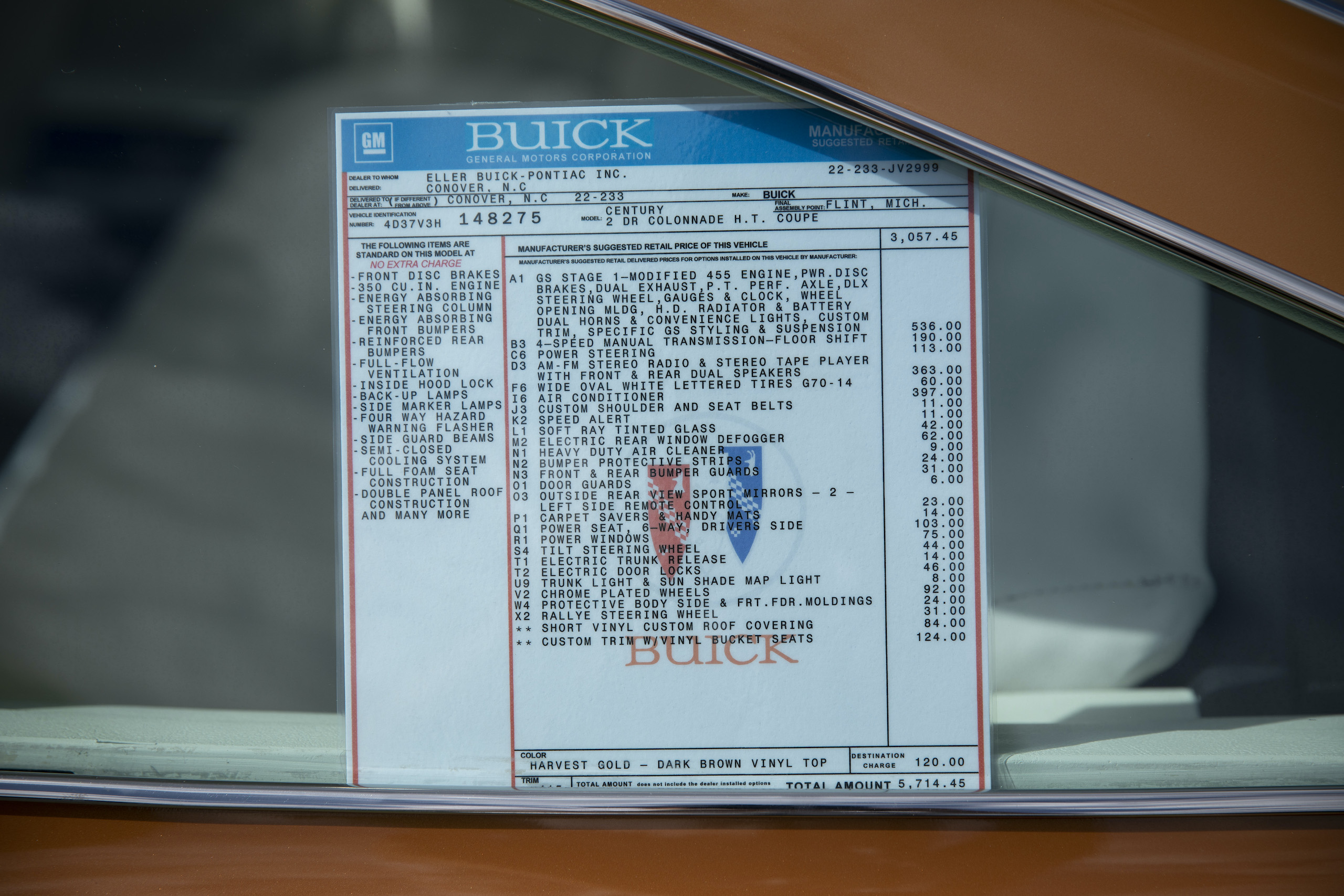 1973 Buick GS Stage 1 gran sport coupe sticker