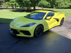 C8 bright yellow corvette front three-quarter