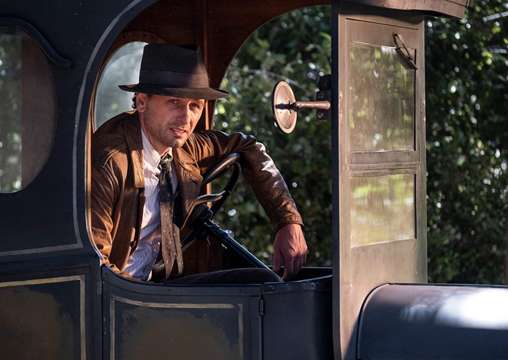 matthew rhys as perry mason in ford model t milk truck