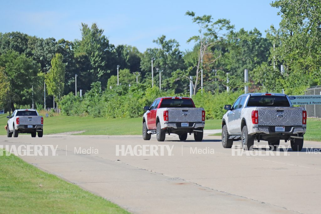 ford ranger tremor spy photo three trucks rear three-quarter