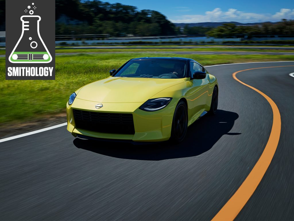 Smithology Nissan Proto Z front three-quarter dynamic action