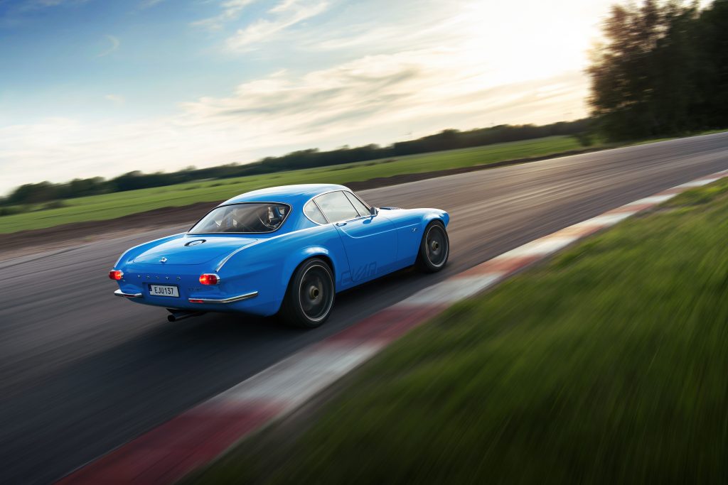 Cyan Racing Volvo P1800 rear three-quarter dynamic track action