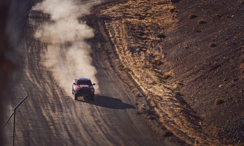 2021 Ram 1500 TRX dirt track dynamic action overhead
