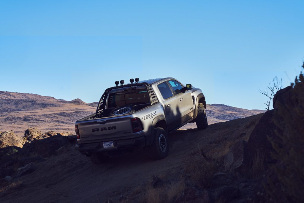 2021 Ram 1500 TRX rear three-quarter rock crawling action