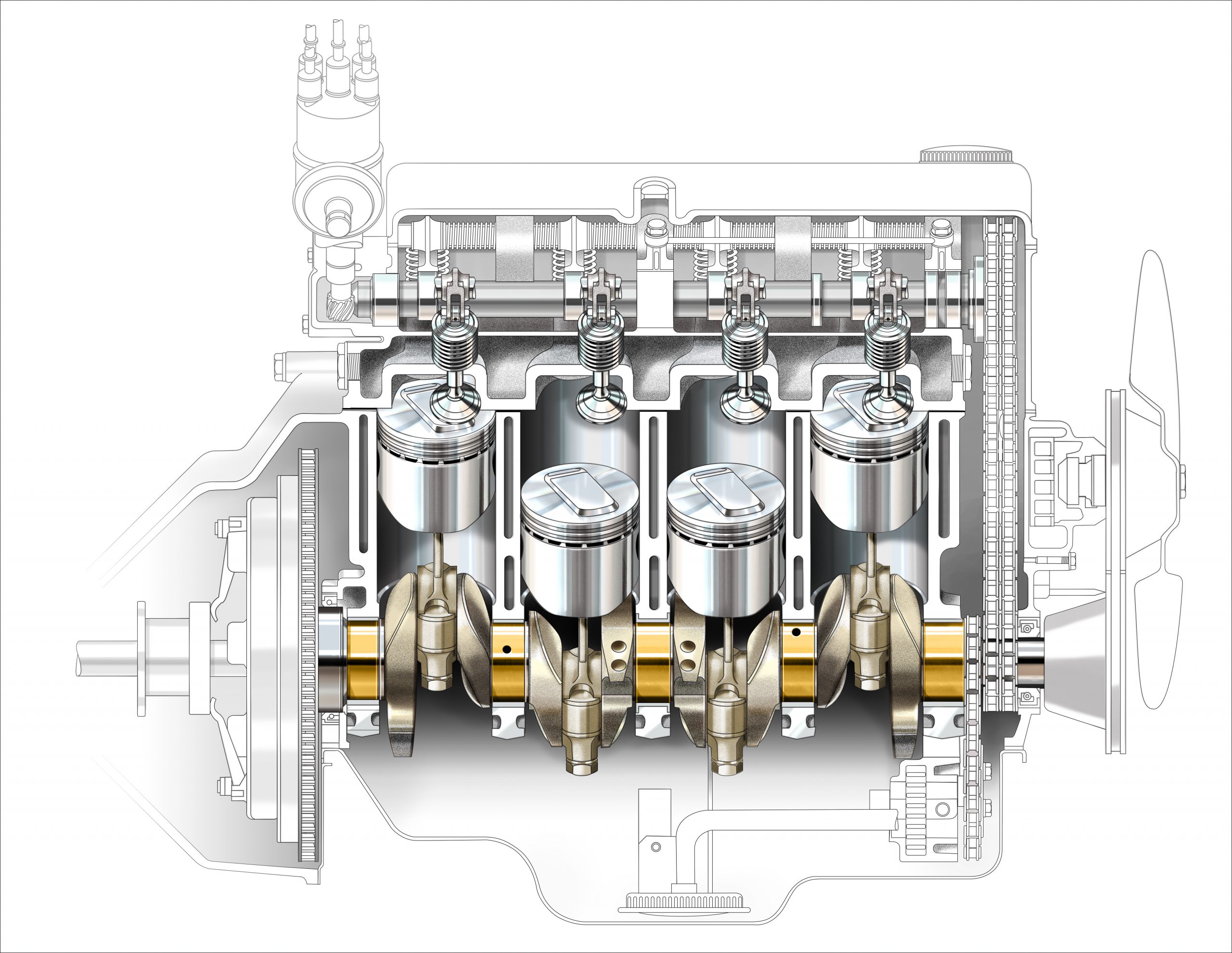 BMW 5 bearing crank drawing schematic