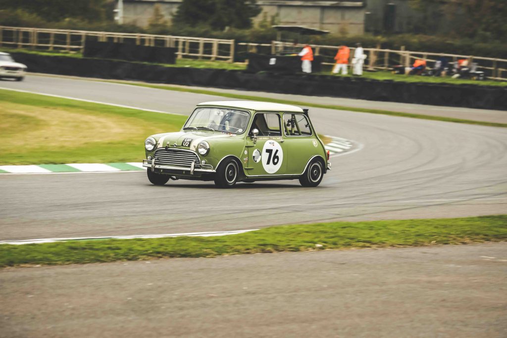 goodwood mini cooper racecar front three-quarter action