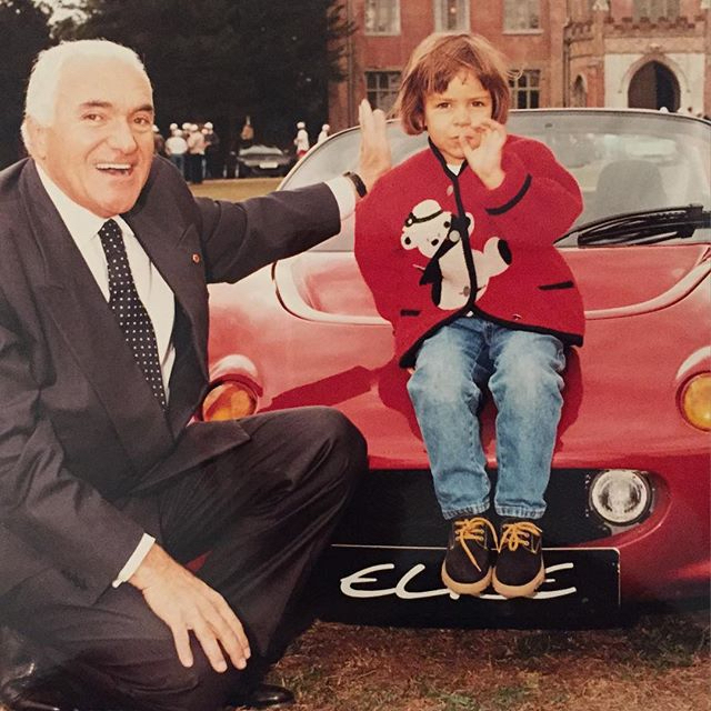 romano artioli and elisa artioli on hood of lotus elise