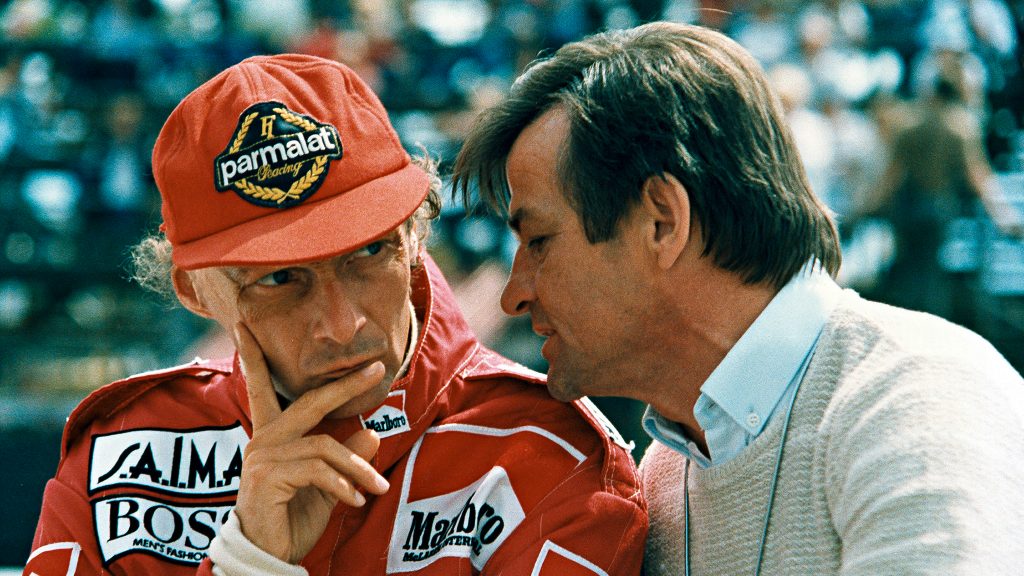 Hans Mezger and niki lauda chatting