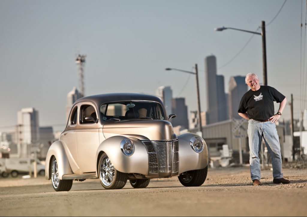 1940 ford deluxe thumper front three-quarter and owner
