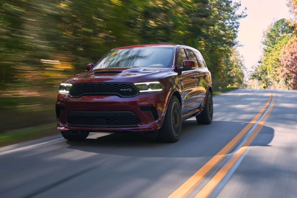 2021 Dodge Durango SRT Hellcat octane red front three-quarter action