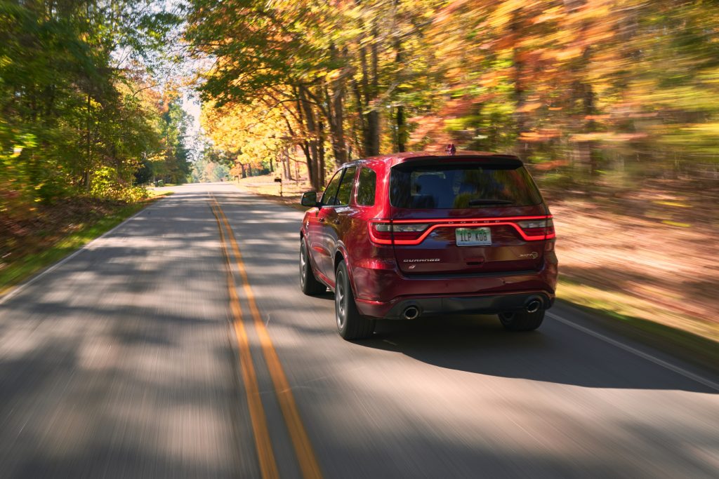2021 Dodge Durango SRT Hellcat octane red rear three-quarter