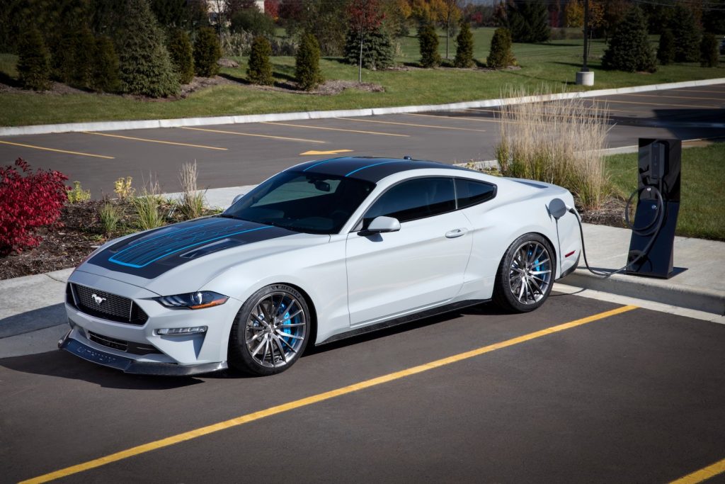 Mustang Lithium EV charging in parking lot