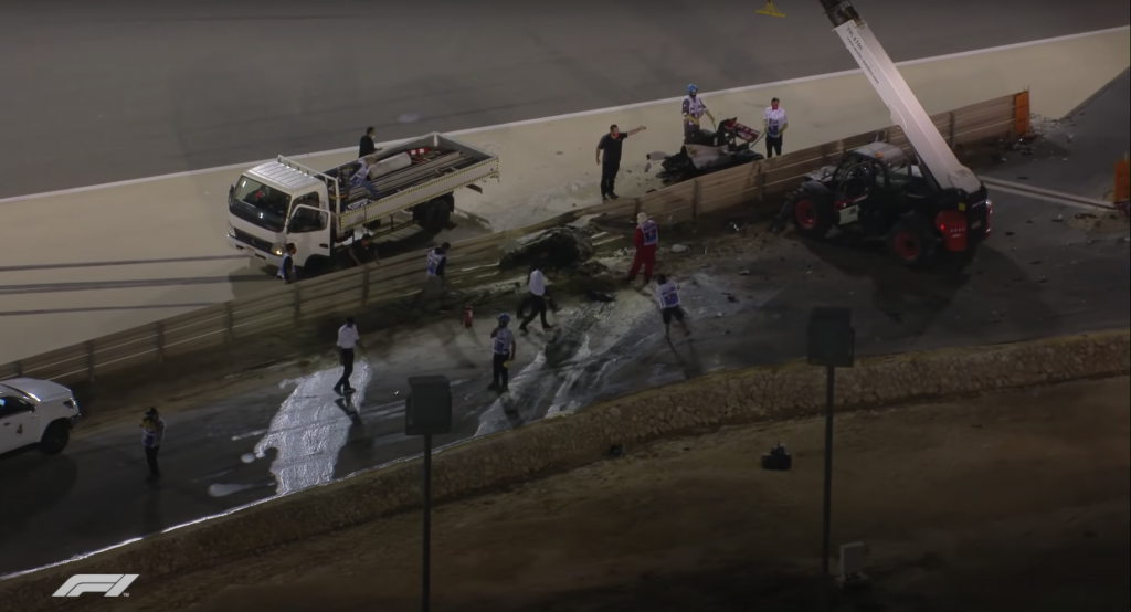 romain grosjean crash bahrain gp 2020