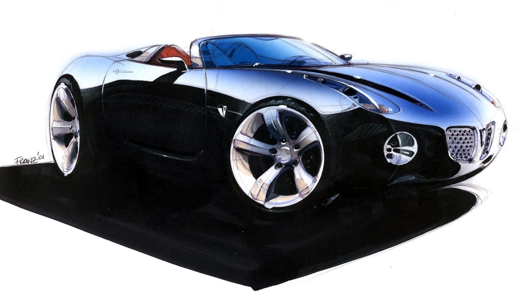 2002 pontiac solstice front three-quarter watercolor design drawing