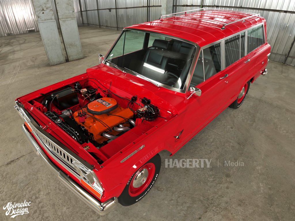 Wagoneer Trackhawk engine bay exposed overhead front three-quarter