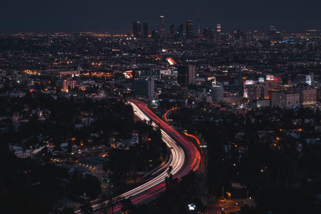 los angeles LA traffic city light trails