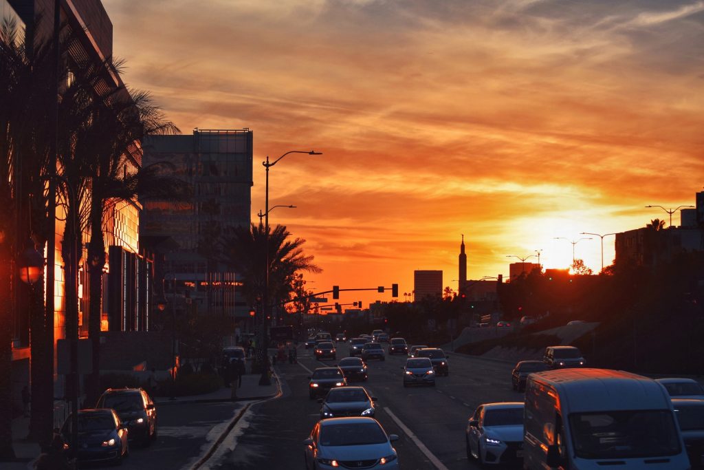 LA los angeles traffic sunset