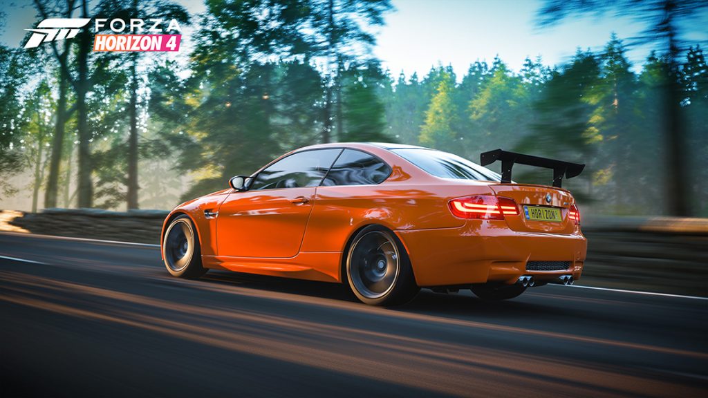 Forza Horizon 4 racing simulation game bmw rear three-quarter graphic render action
