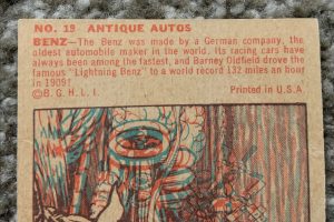 1953 Bowman Antique Autos - No. 19 Benz Racer copy on back