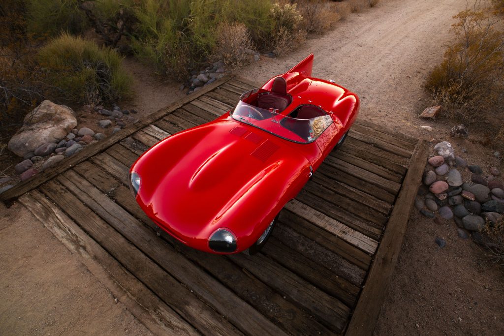 Jaguar D-Type overhead front three-quarter