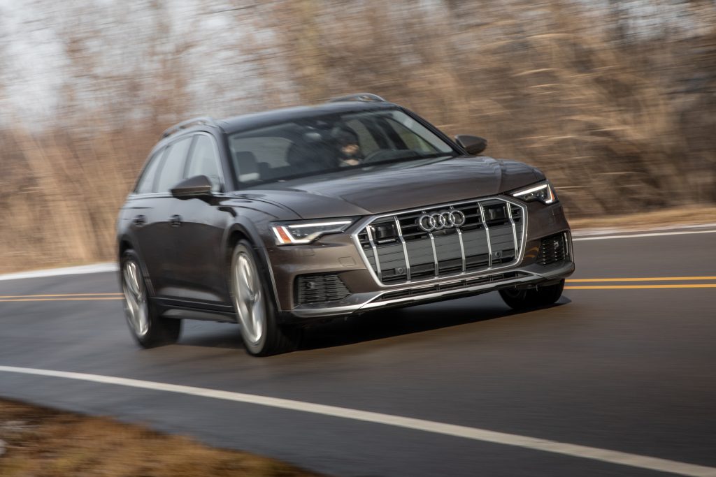 2020 Audi A6 allroad driving close up front three quarter