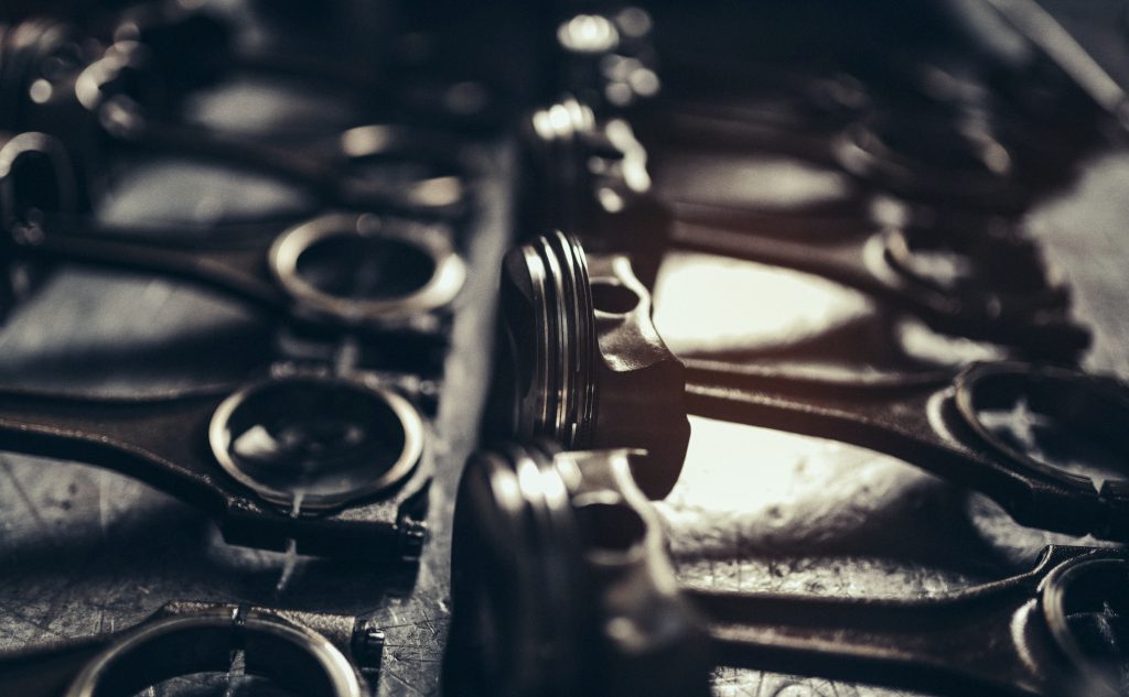 Close-up view of V10 engine pistons
