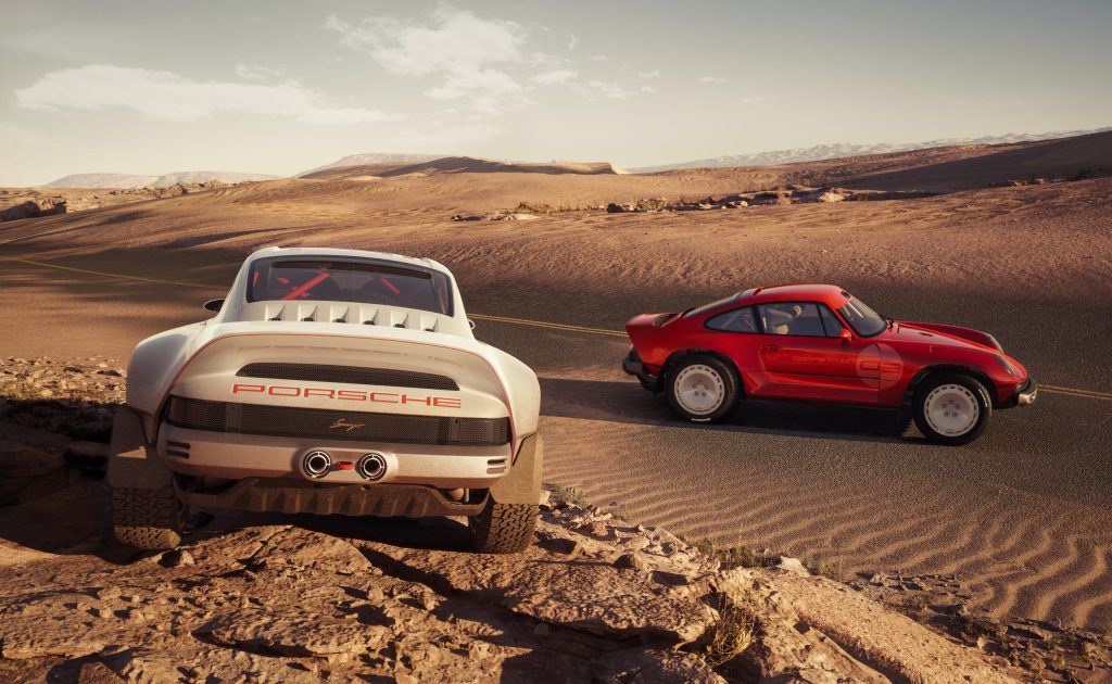 Singer All-Terrain Competition Study cars red white on dunes