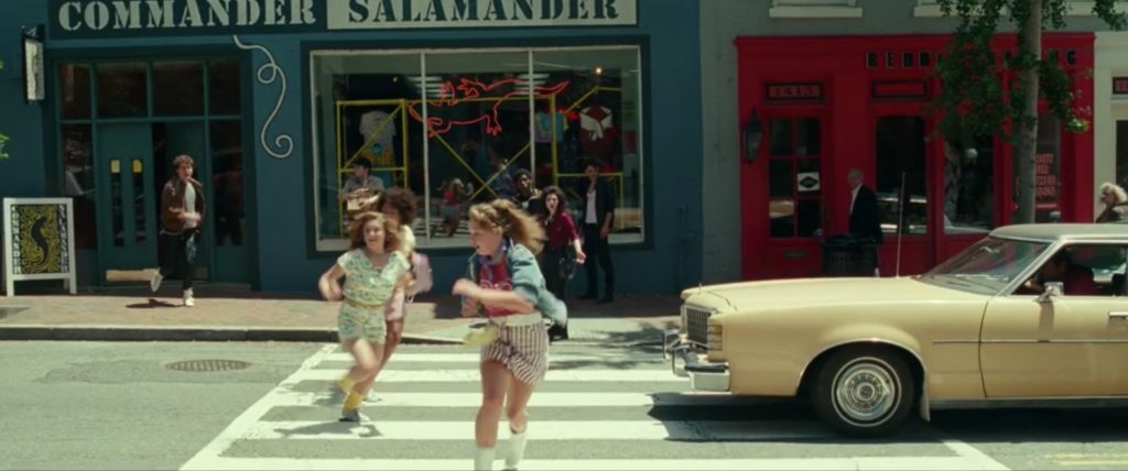 kids crossing street before hardtop coupe