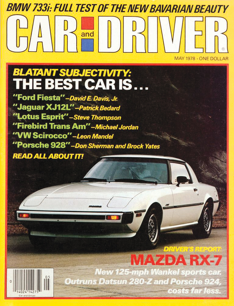 Car and Driver Magazine cover may 1978 featuring mazda rx-7