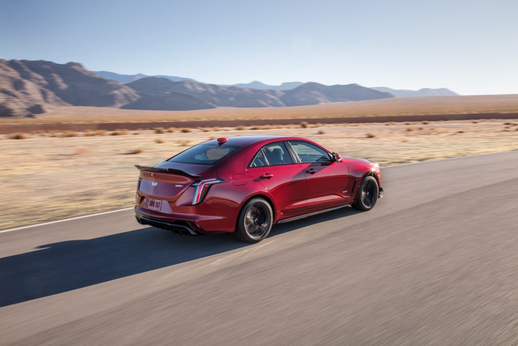 2022 Cadillac CT4-V Blackwing driving rear three quarter