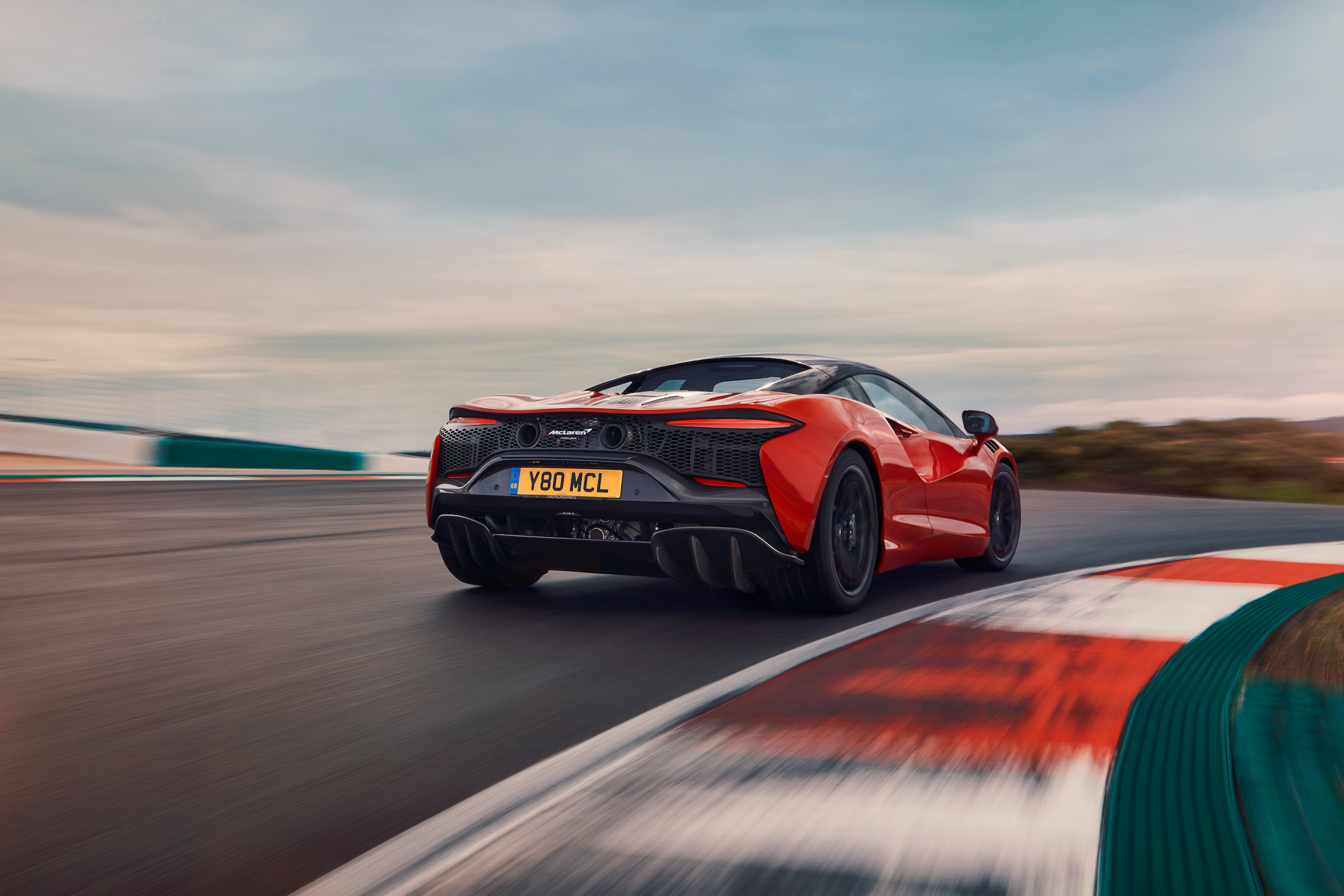 McLaren Artura orange rear track action