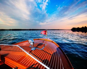 Wooden classic boat bow at Hessel