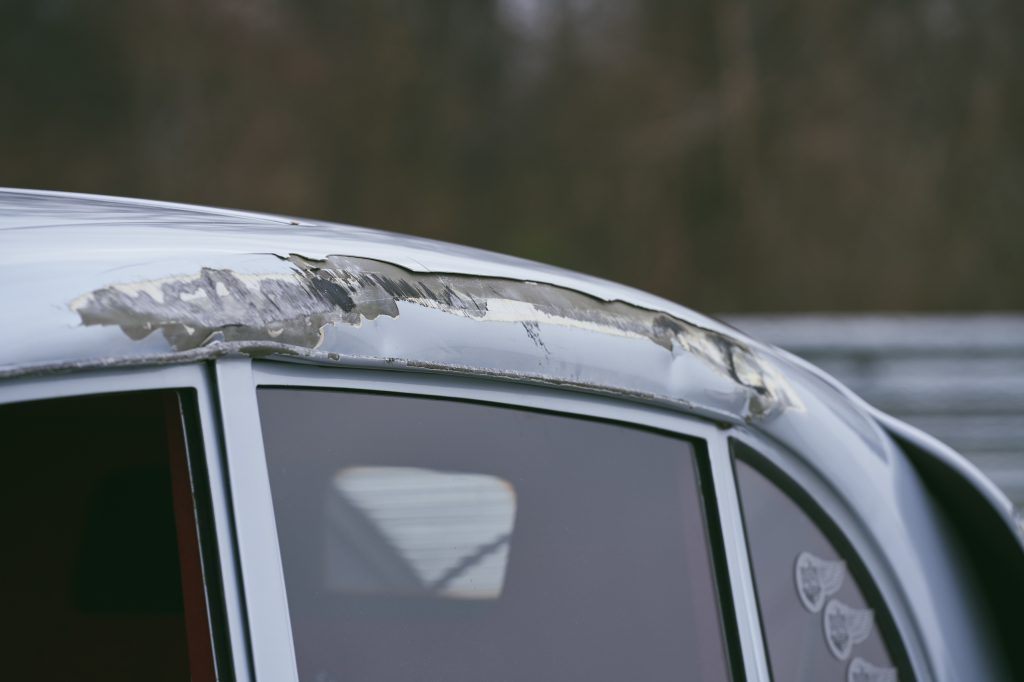 1947 Tatra T87 roofline crash damage