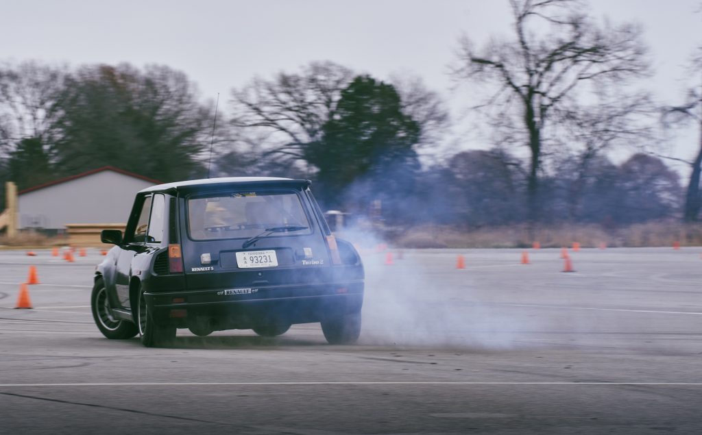 1985 Renault R5 Turbo 2 rear three-quarter track action 1985 Renault R5 Turbo 2 rear three-quarter track action